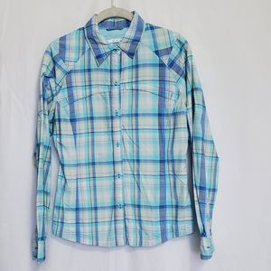 Columbia OmniHeat Blue Plaid Button Front Shirt Small